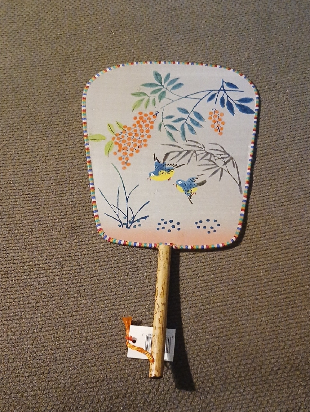 Vintage Handpainted Asian Paddle Fan On Silk With Bamboo Handle KS32PM